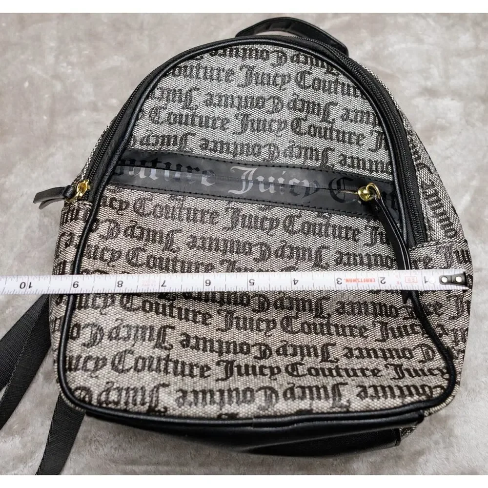 Juicy Couture Black Gray Logo Goth Our Zip Says it All Backpack Gold Hardware